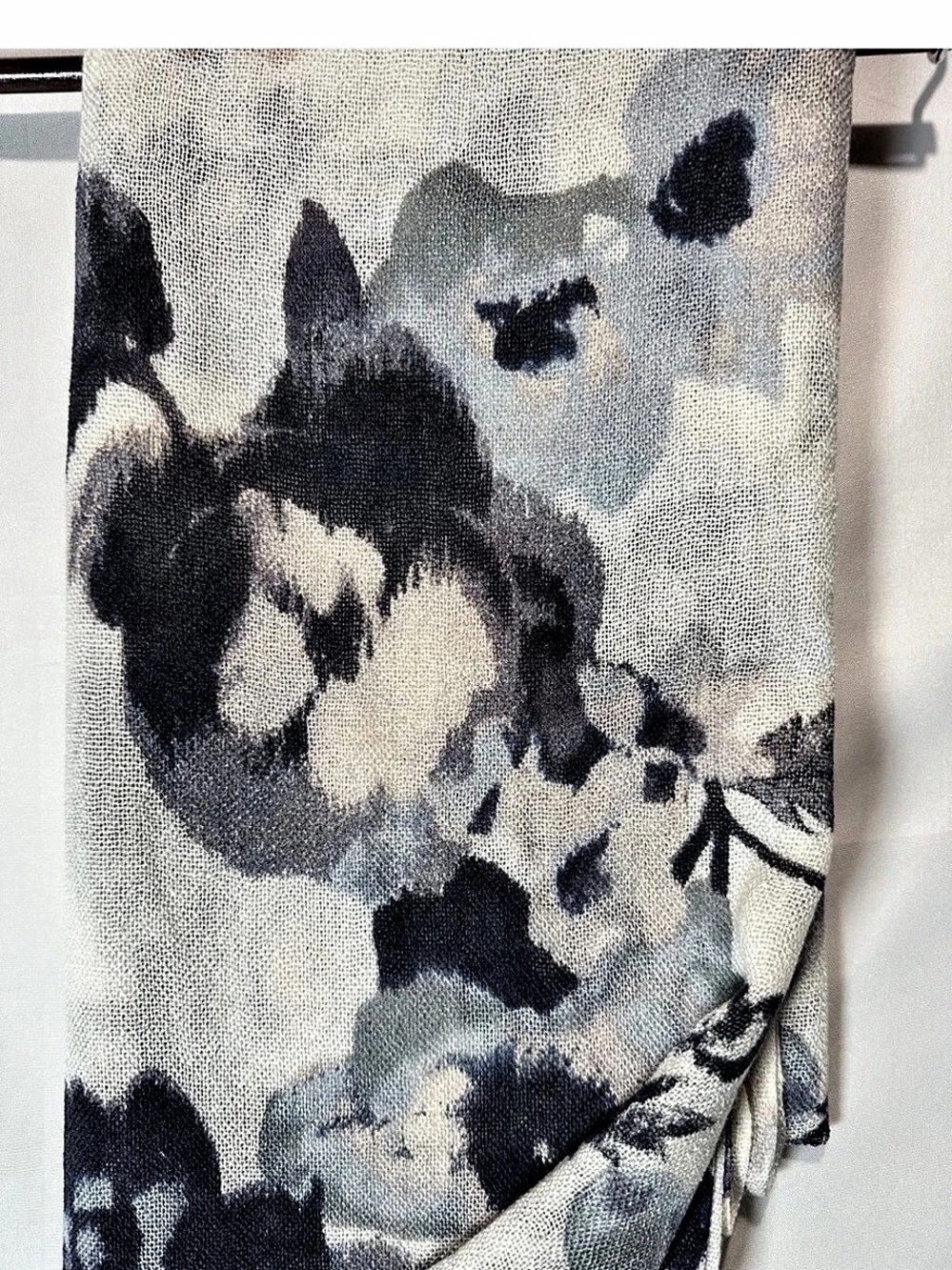H&M Floral Fringe Scarf in Gray & Black NWT